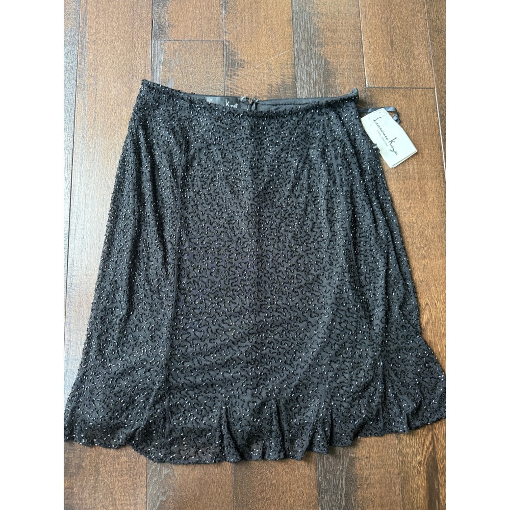 Laurence Kazar Black Beaded Mesh Midi Skirt Vintage Style‎ L NWT Evening Formal